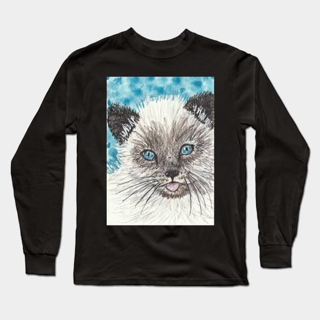 Siamese kitten cat painting Long Sleeve T-Shirt by SamsArtworks